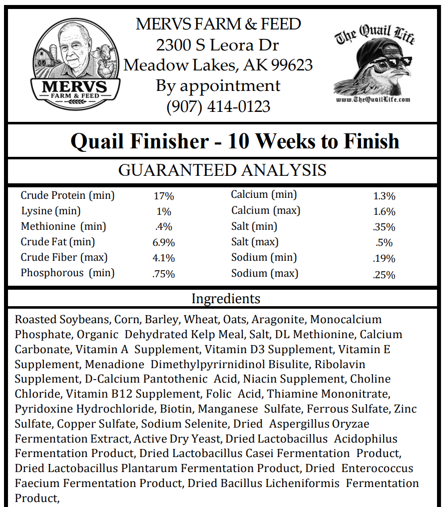 The Quail Life Meat Bird Finisher Feed (10-12 weeks)