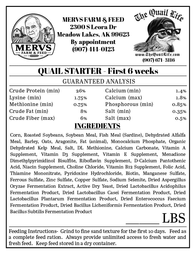 The Quail Life Starter Feed (First 6 weeks)
