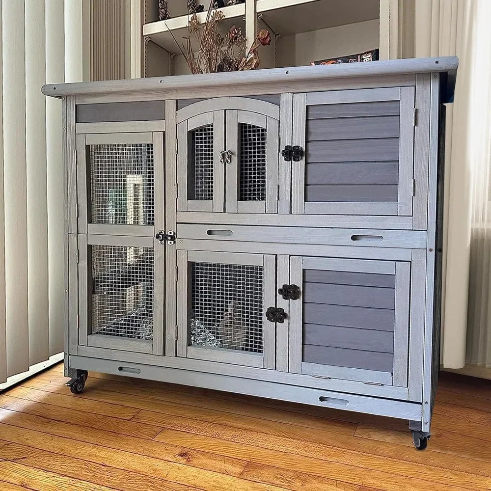 Quail Rabbit Cage Indoor Outdoor on Wheels with Tray-47inch