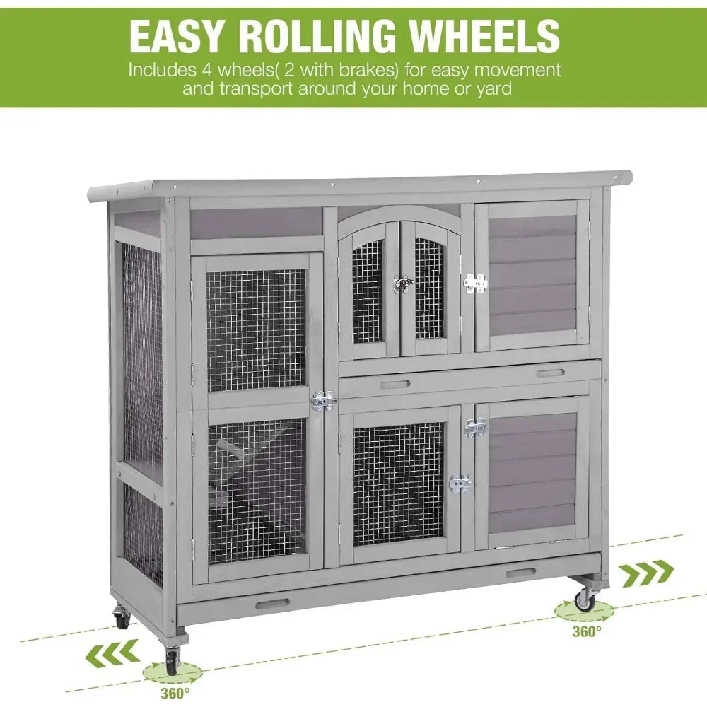 Quail Rabbit Cage Indoor Outdoor on Wheels with Tray-47inch