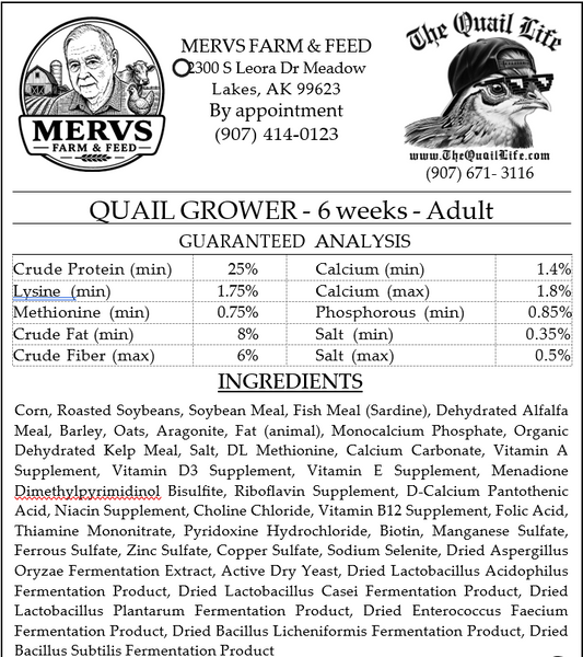 The Quail Life Grower Feed (6 weeks to Adult)
